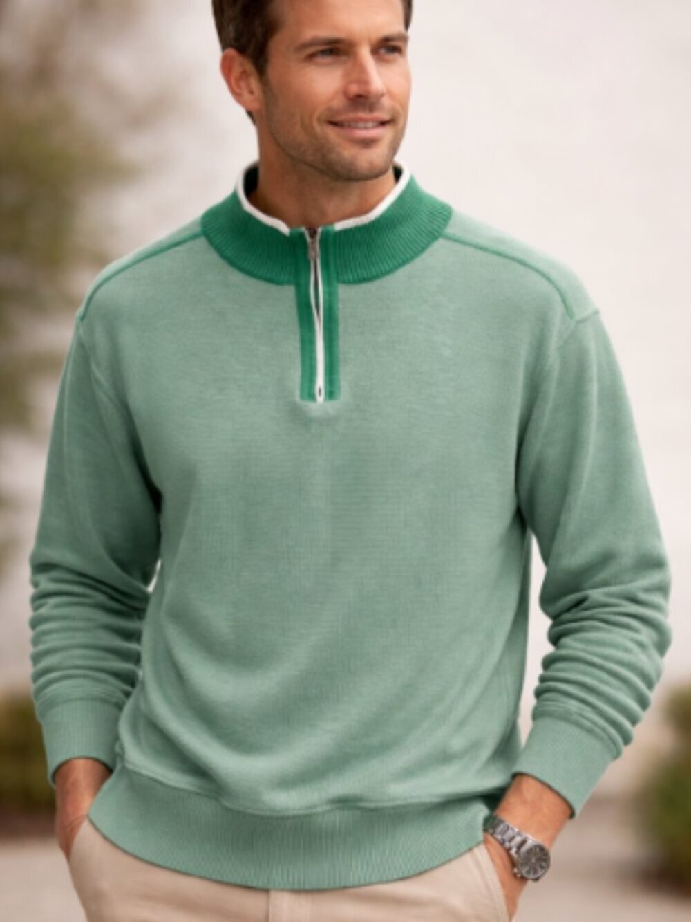 St. Croix Quarter Zip Pullover Sweater Green Made in USA Size XL